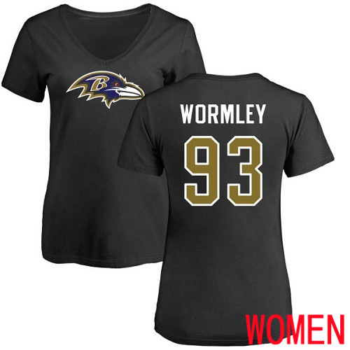 Baltimore Ravens Black Women Chris Wormley Name and Number Logo NFL Football #93 T Shirt